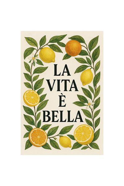 OBRO Poster Decorativ Retro A4 - Lamai & Portocale "La Vita è Bella" pentru Bucatarie