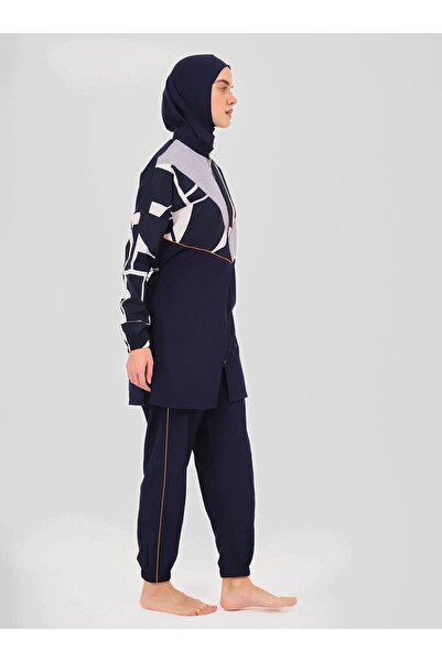 ALFASA Volta Neon Piping Decorated Hijab Swimsuit - Navy Blue -