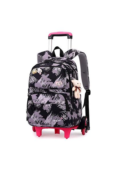 huitich Children's Rolling Trolley Backpack with Brushstroke Design and Plush Toy