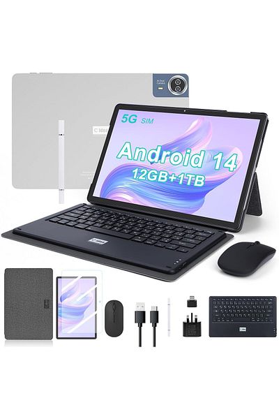 OTEETO C idea 14 inch Tablet PC, Android 14 Tablet with Dual 5G SIM Octa-Core 12GB RAM 1TB ROM, FHD Screen,