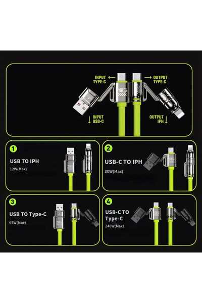 SEMERS PD desteği ile 4'ü 1 arada 240W ultra hızlı şarj kablosu