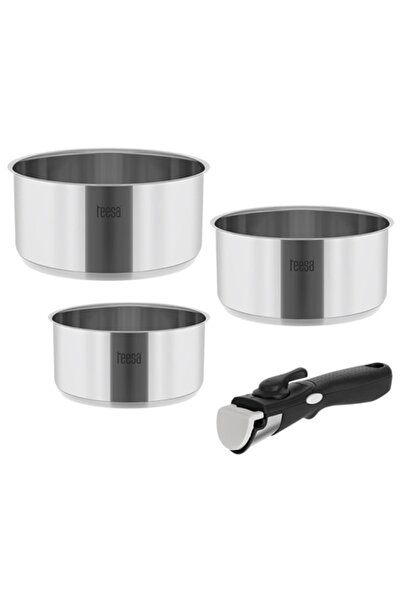 Teesa Set de vase de gătit din oțel inoxidabil, 3 piese, cu mâner detașabil