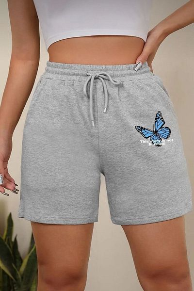 NO 601 Women's Grimelange Written Butterfly Printed Combed Cotton Shorts
