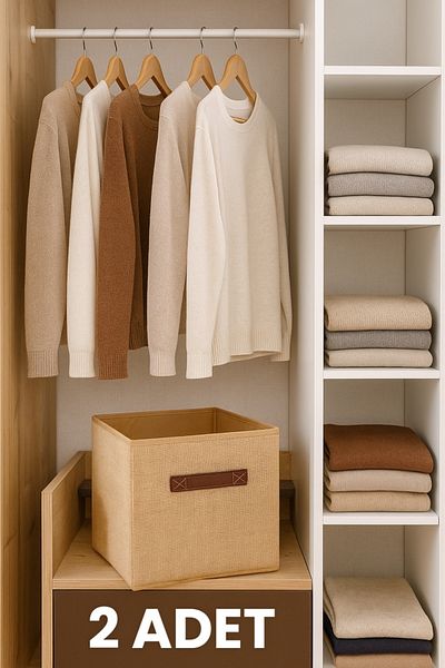 ON-ARS TEKSTİL 2 Pcs Jute Lidless Closet Inside Laundry Toy Organizer Folding Storage Box 30X30X30