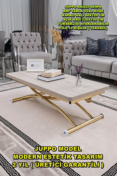 SEHPAM AKILLI Akıllı Sehpa Juppo Üst Tabla Mdf Oval Köşe Alt Ayak Gold Kaplam...