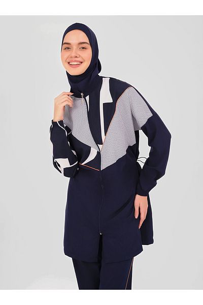 ALFASA Volta Neon Piping Decorated Hijab Swimsuit - Navy Blue -