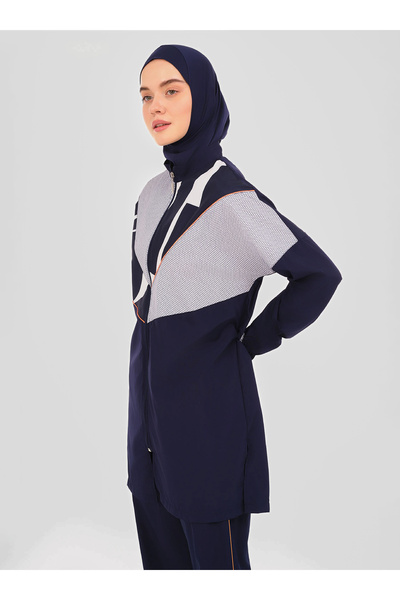 ALFASA Volta Neon Piping Decorated Hijab Swimsuit - Navy Blue -