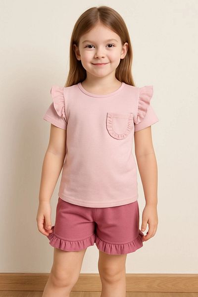 My Hanne Girls' Shorts Suit with Ruffle Pockets 50657