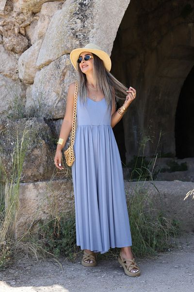 bytugcekaya Indigo Rope Strap Single Jersey Jumpsuit
