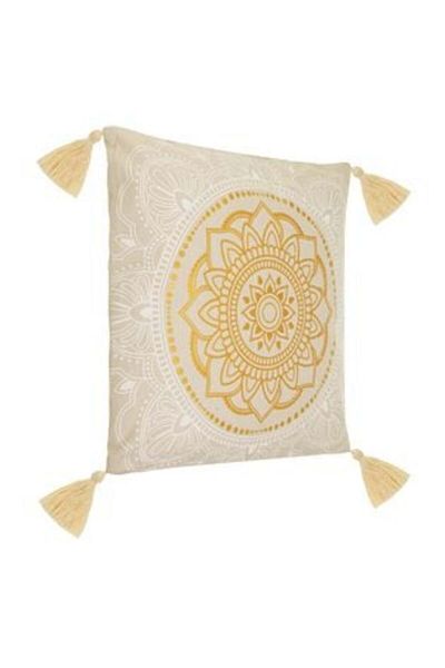 OEM Summer Decorative Pillow Beige with Gold White Mandala Pattern 45 x 45 cm