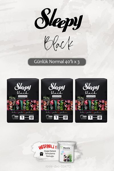 Sleepy 3 Pieces Black Daily Pad Normal 40's and Rosie