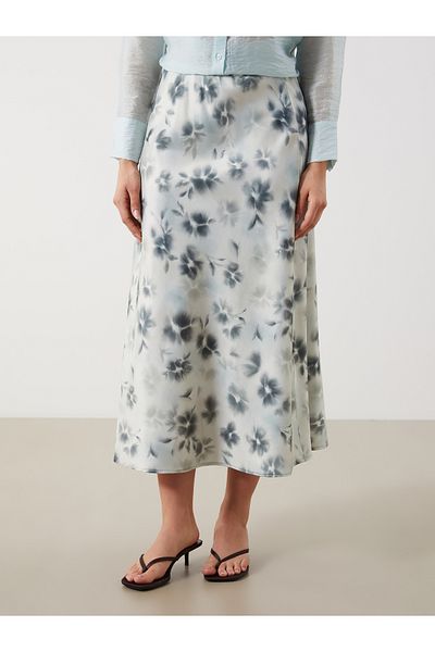 LC Waikiki Floral A-Line Satin Skirt with Elastic Waist