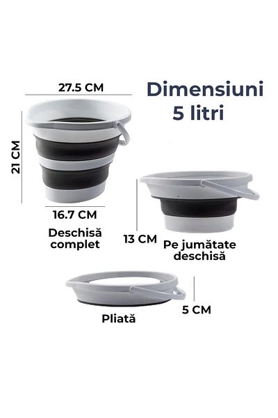 Bukate Foldable Silicone and Plastic Bucket with Handle 5L, Grey, Bukate®