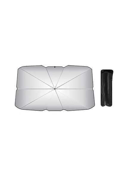 Generic Umbra de soare auto, portabil, pentru mașină, în formă de umbrelă, rezistent la UV, pliabil, negru/argintiu