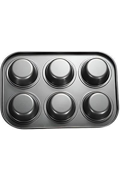 rexa 6-Cup Non-Stick Stainless Steel Muffin & Cupcake Baking Tray – Black