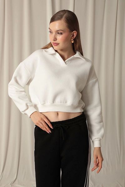 Lukas Three Thread Placket Collar Short Women's Ecru Sweat