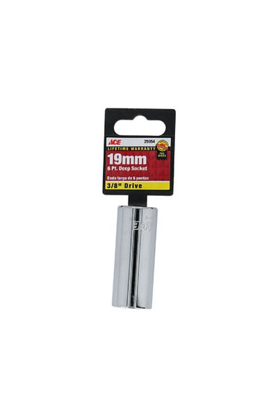 ACE Durable Chrome Vanadium Steel 6-Point Deep Socket Silver 19mm