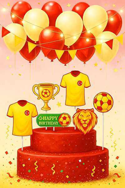 Genel Markalar Sarı Kırmızı Pasta Üstü Figür Süs Seti | Taraftar Temalı Doğum...