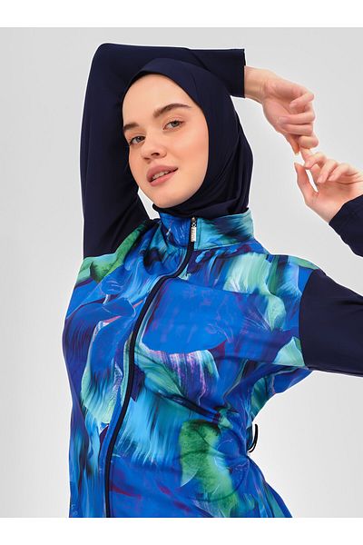 ALFASA Μαγιό Hijab με σχέδιο φύσης - Navy Blue -