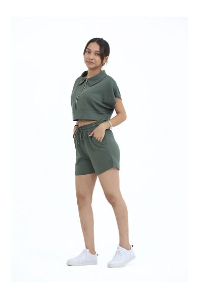 Eşofmania Women's Modal Fabric Summer Full Lycra Zippered Shorts Suit