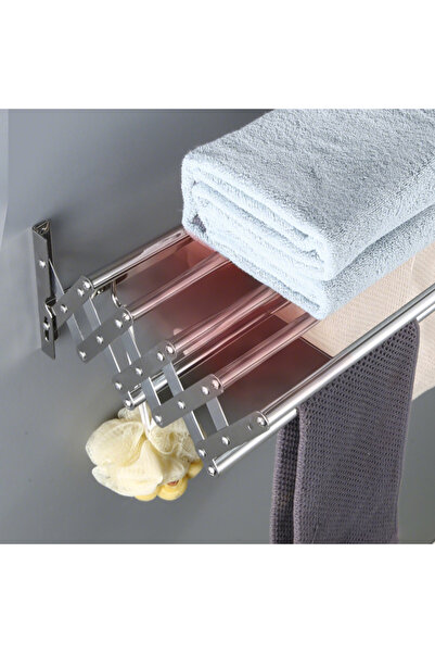 Viyogo Foldable towel rack, stainless steel, 7 bars, 5 hooks, 12-35.5 cm x 58 cm x 14.5 cm, silver