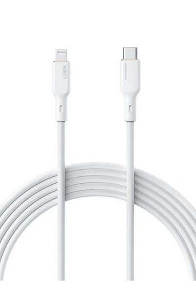 AUKEY كابل سيليكون MFI للمزامنة والشحن من USB-C إلى Lightning بطول 1 متر SCL1 أبيض