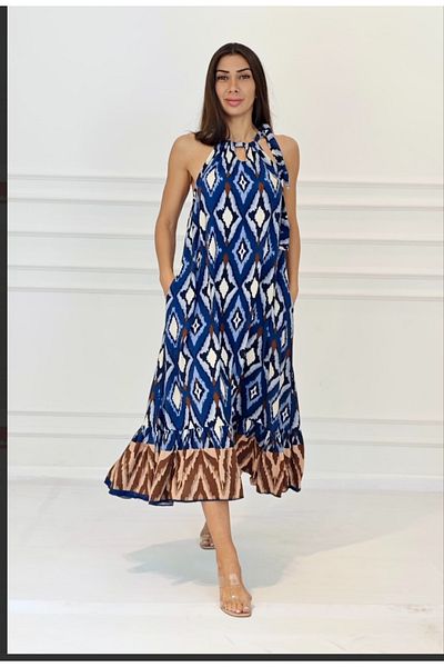atelyu Women's Halter Neck Midi Length Viscose Dress