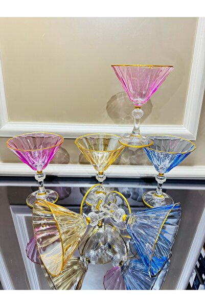 EVRA 6 Lı Renkli Diamond Ayaklı Bardak Dondurmalık - Çok Amaçlı 238cc