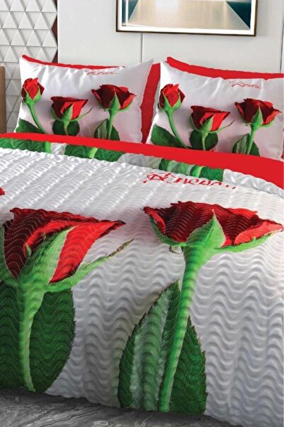 Çeyiz Diyarı طقم غطاء لحاف مزدوج من Rose Micro Satin ثلاثي الأبعاد مطبوع رقمي...