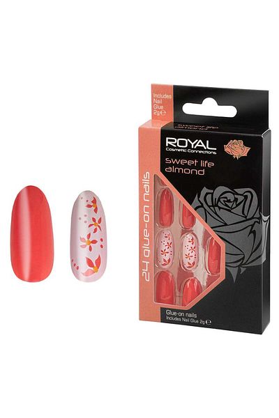 Royal Set de 24 de vârfuri de unghii ROYAL Glue-On, culoarea migdalelor Sweet Life, lipici inclus