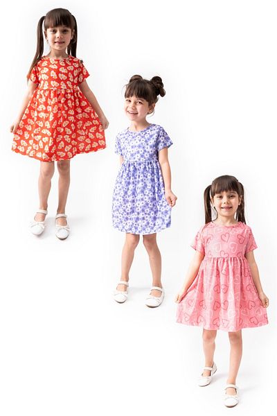 BUUFUU 3 Pieces Girl's Printed Short Sleeve Dress