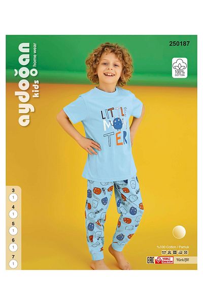 Aydoğan Costum de pijama pentru băiat cu mânecă scurtă 100% bumbac 250187