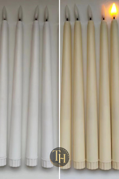 DEKORANLA 10 Adet Uzun Pilli Led Işıklı Dekoratif Mum, 26cm, Beyaz