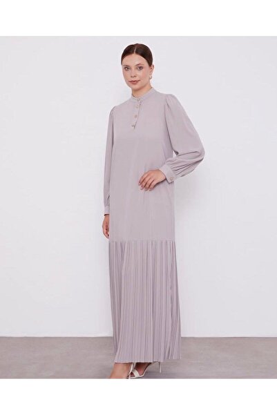 Levidor 330183 ÖNÜ YARIM DÜĞMELİ BALON KOL ALT KISIM PİLİSELİ GÜNLÜK ELBİSE #02-25#