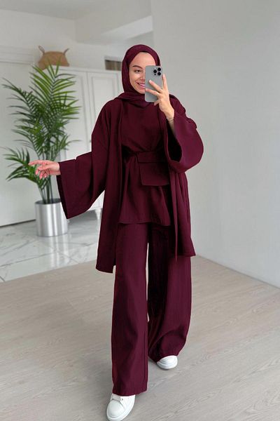 Ka Hijab Triple Set with Bag - Claret Red