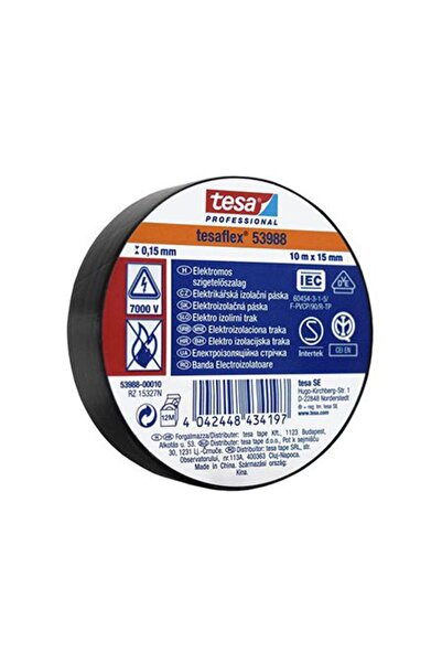 Tesa Bandă izolatoare electrică TESAFLEX neagră 15mm x 10m, Pachet de 10 role
