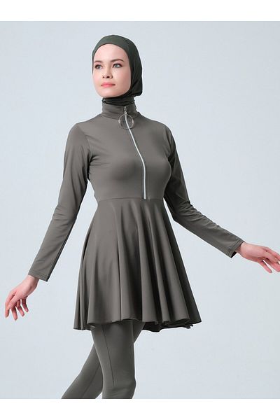 ALFASA Μαγιό Hijab διακοσμημένο με φερμουάρ - Χακί -