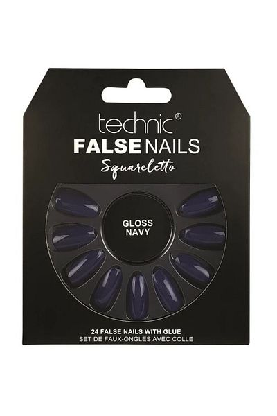 TECHNIC Set de 24 de unghii false cu lipici inclus Unghii false Technic, Squareletto, Bleumarin lucios