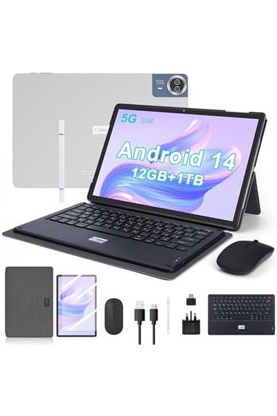 OTEETO C idea 14 inch Tablet PC, Android 14 Tablet with Dual 5G SIM Octa-Core 12GB RAM 1TB ROM, FHD Screen,