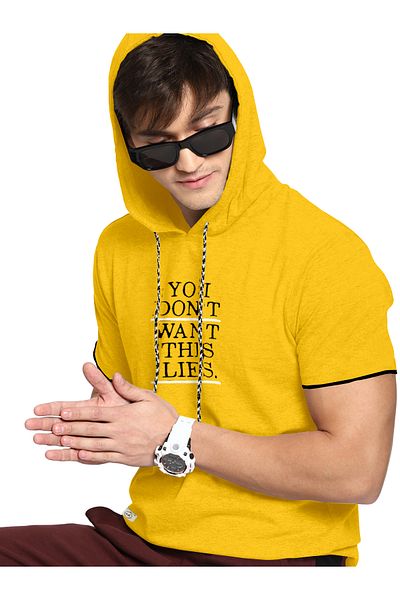 COLOR HUNT 100% Cotton Men's Trendy Half Sleeve T Shirt with Hoodie