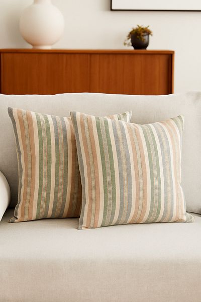 KAMİZ Striped Cotton Linen 2-Piece Throw Pillow Cover