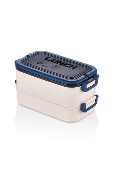HOMEU 2-Tier Portable Food Container Lunch Box Lunch Box Storage Container Lunch Box with Fork and Spoon 1800ml