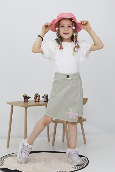 CMC Girl's Linen Shorts Skirt Tulle Colorful Floral Detailed Lycra