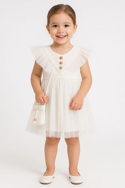 DUBAİ ÇOCUK Girl's Tulle Detailed Dress with Bag