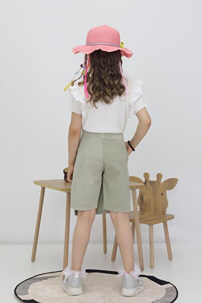 CMC Girl's Linen Shorts Skirt Tulle Colorful Floral Detailed Lycra