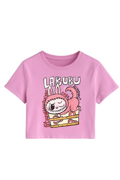 MECH BUTİK Tricou Crop Top pentru fete cu imprimeu Labubu