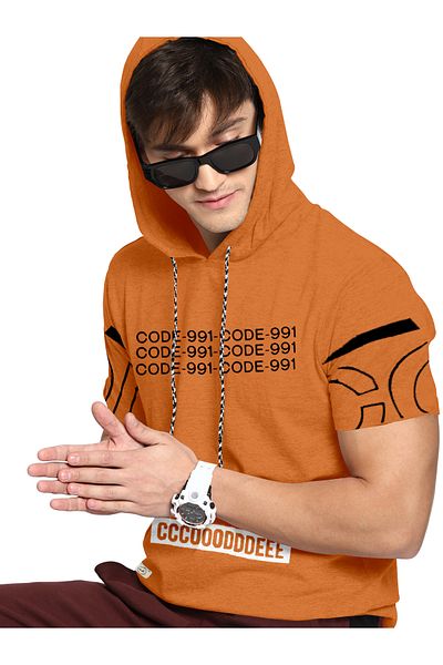COLOR HUNT 100% Cotton Men's Trendy Half Sleeve T Shirt with Hoodie