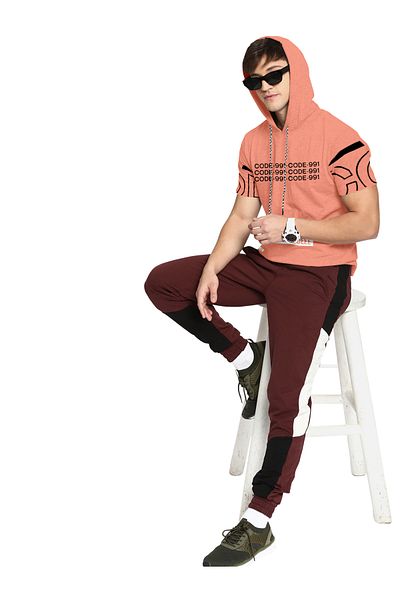 COLOR HUNT 100% Cotton Men's Trendy Half Sleeve T Shirt with Hoodie