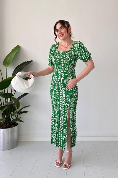 MaziButik Slit Leaf Dress Green