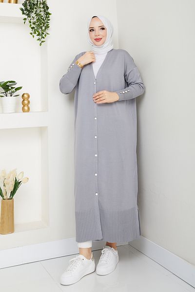 Pamuk Butik Women's Mercerized Button Detailed Full Length Knitwear Cardigan